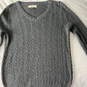 Sonoma Gray Cable Knit V neck Sweater Small